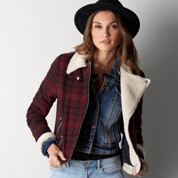 American Eagle Outfitters Jackets & Blazers - ⬇️American Eagle plaid moto jacket (S)